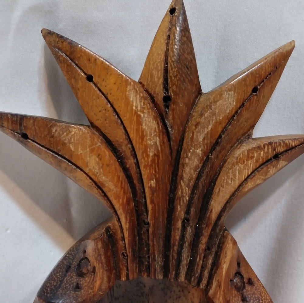 Hand Made Monkey Wood Carved Wooden Bowl Pineapple Dish Vintage Tiki Bar - Picture 10 of 13